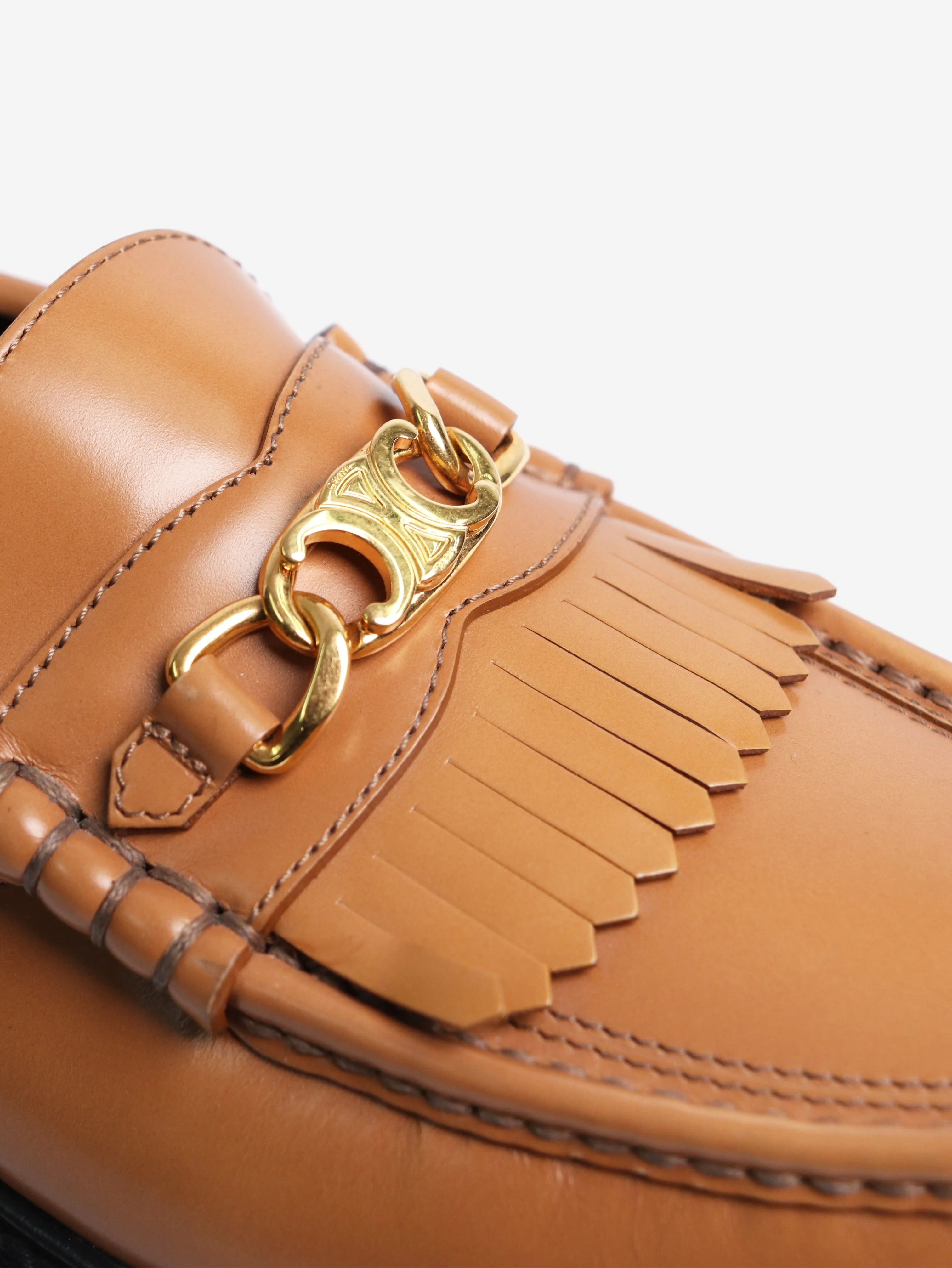 Tan chunky fringed loafers - size EU 38