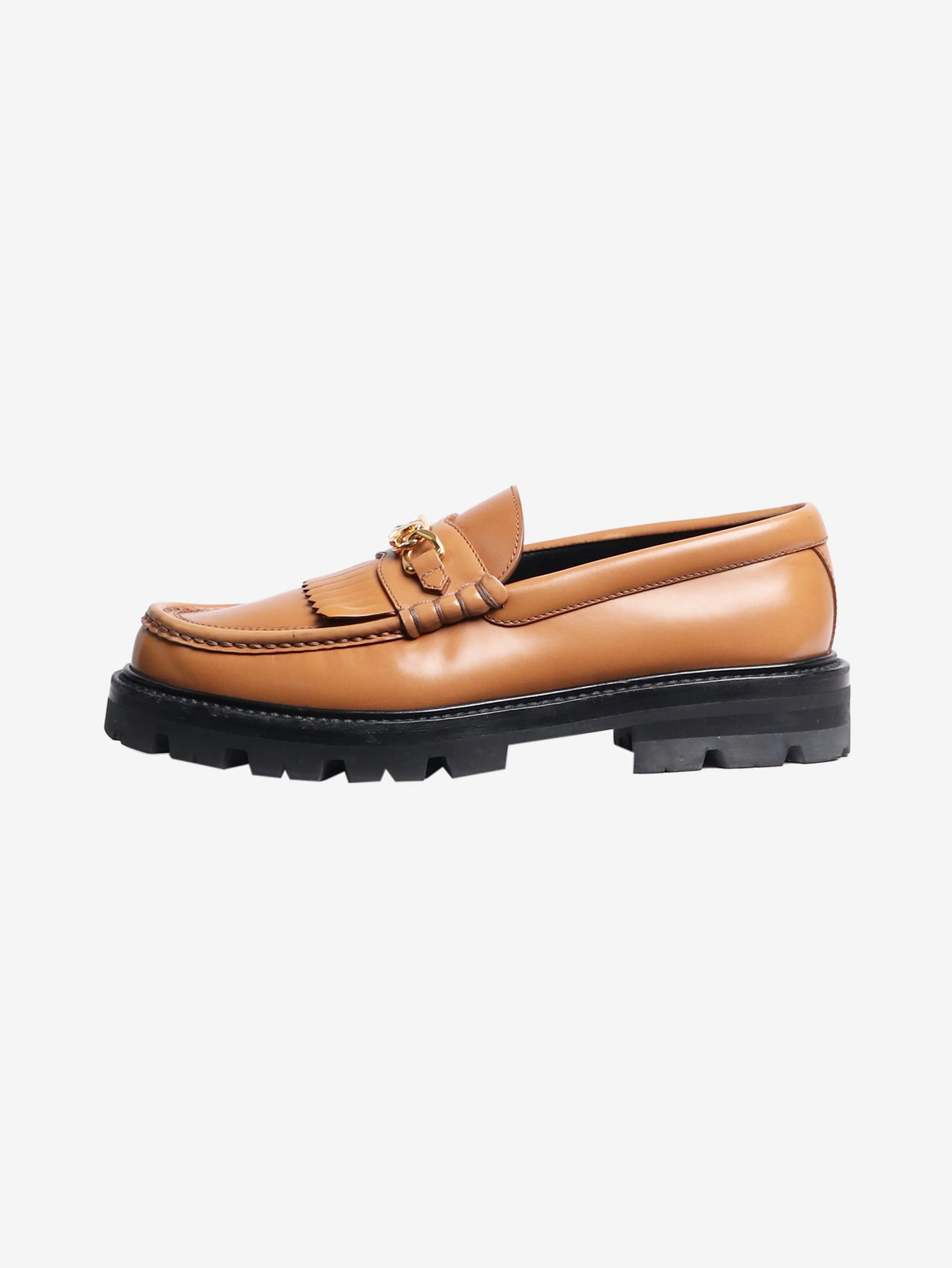 Tan chunky fringed loafers - size EU 38