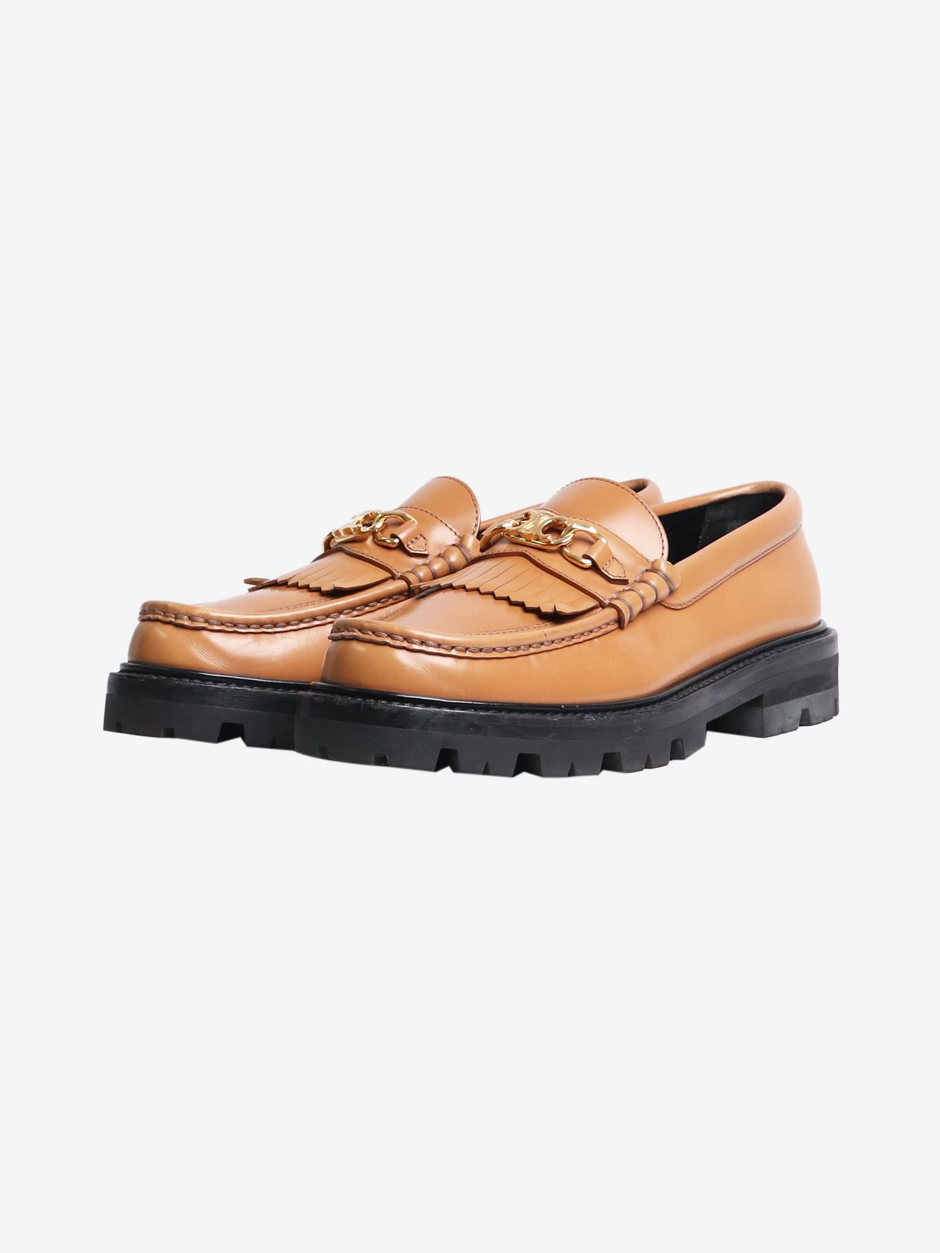 Tan chunky fringed loafers - size EU 38
