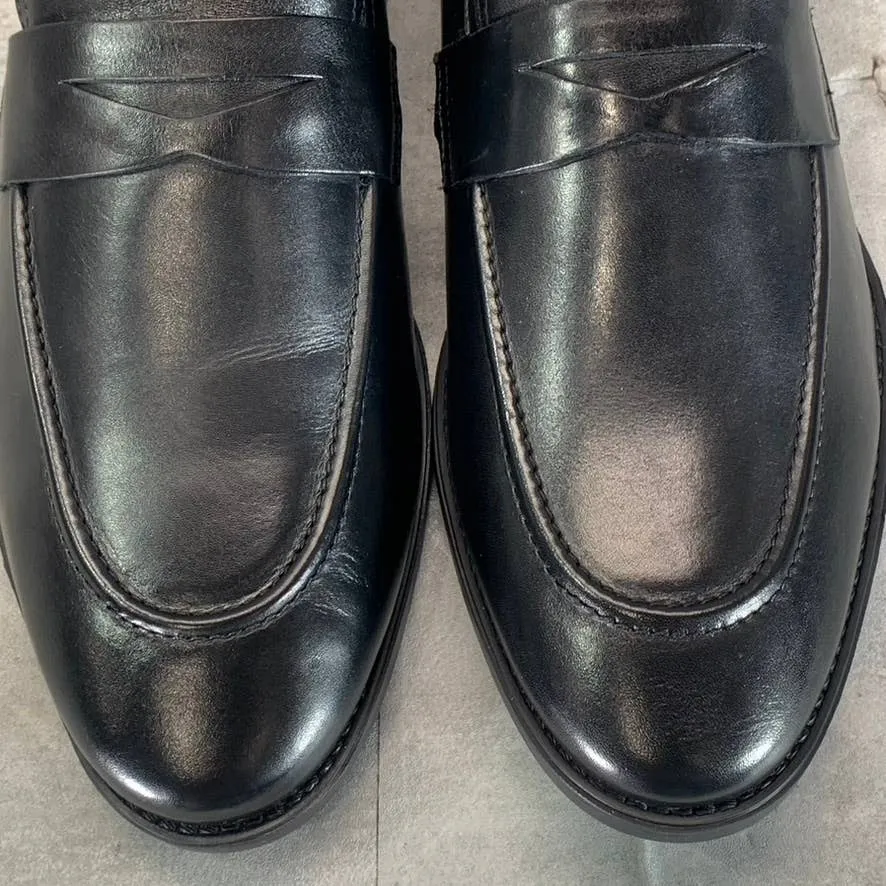 THOMAS & VINE Black Leather Bishop Memory Foam Apron Toe Split Penny Loafer SZ10