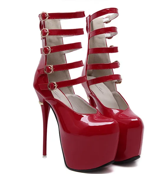 Trendy Pointed Toe Faux Leather Buckle Straps Pumps