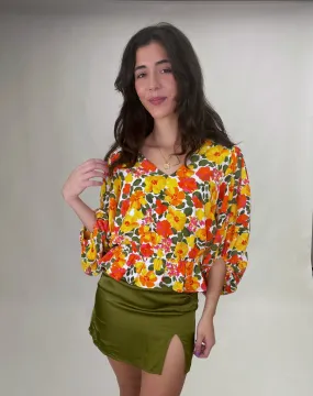 Tropicalia Ways Balloon Sleeve Blouse Orange Multi