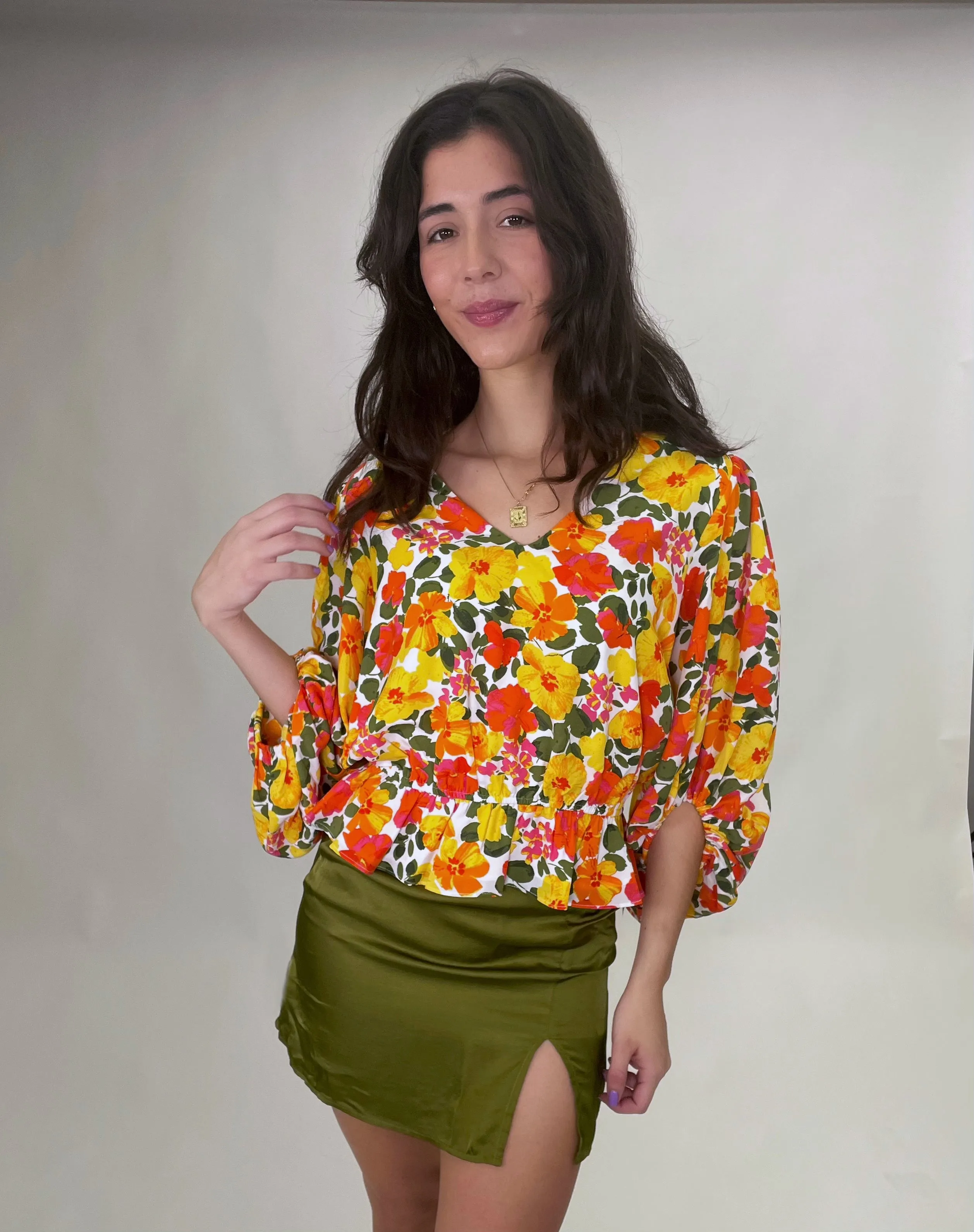 Tropicalia Ways Balloon Sleeve Blouse Orange Multi