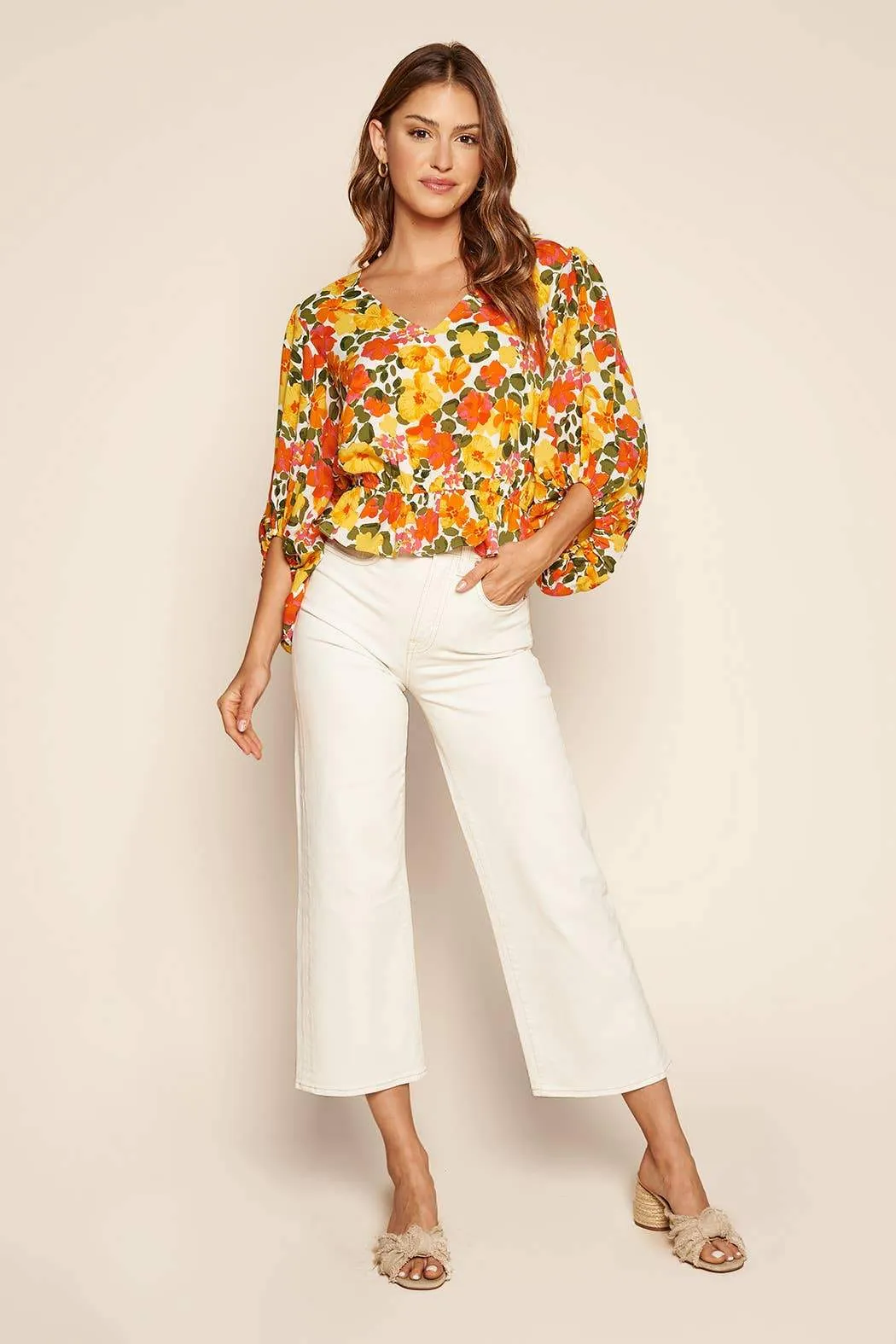 Tropicalia Ways Balloon Sleeve Blouse Orange Multi