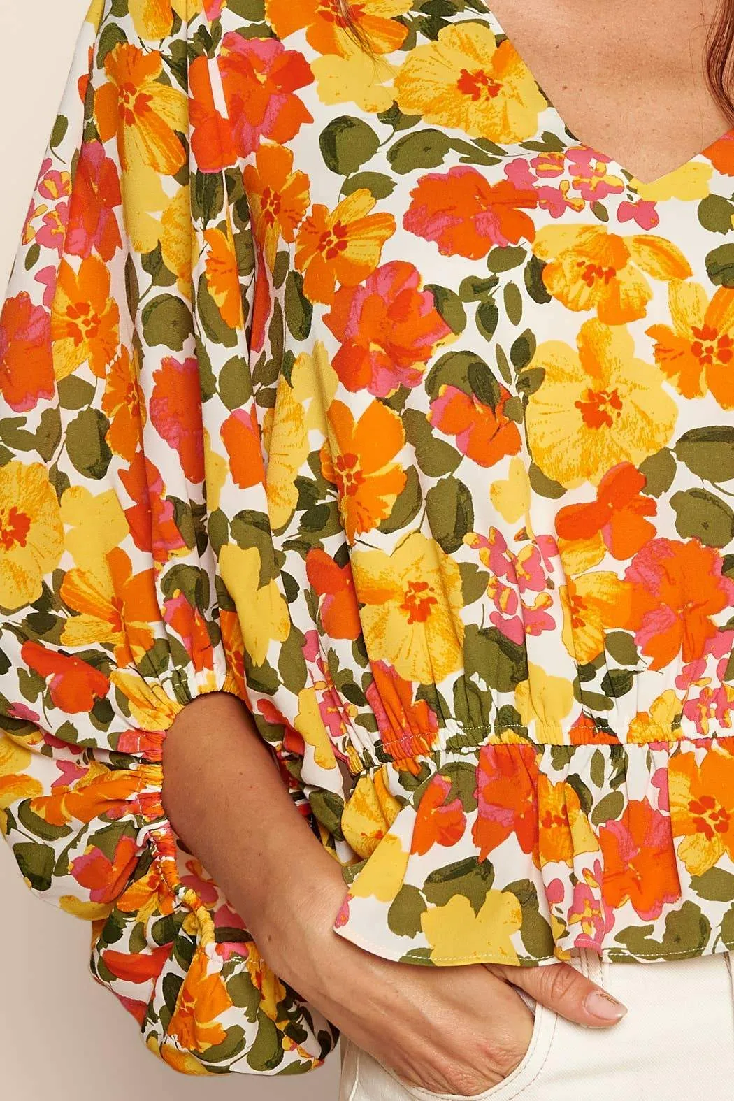 Tropicalia Ways Balloon Sleeve Blouse Orange Multi