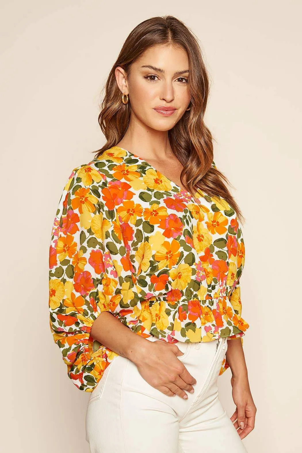 Tropicalia Ways Balloon Sleeve Blouse Orange Multi