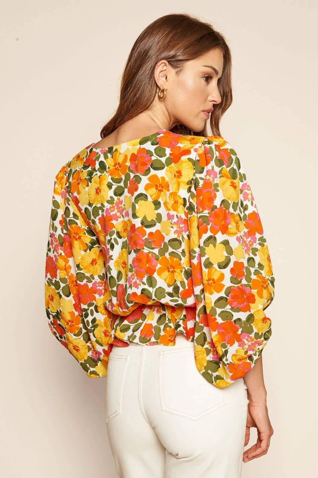 Tropicalia Ways Balloon Sleeve Blouse Orange Multi