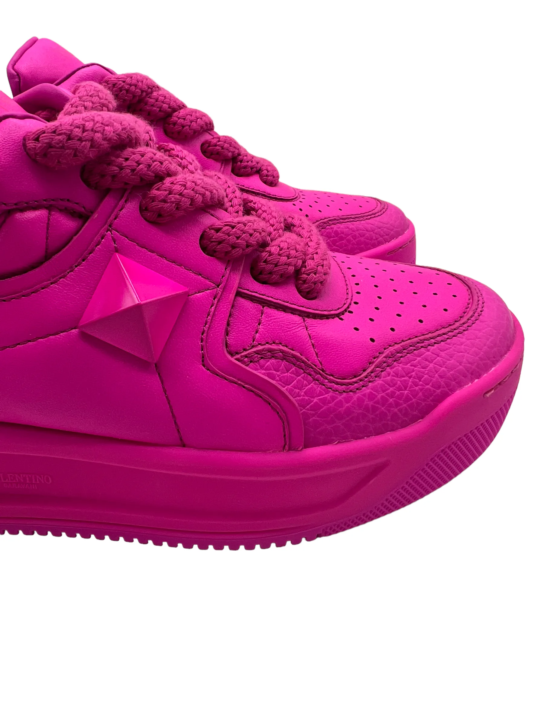 Valentino Hot Pink One Stud XL Size 40 Leather Sneakers