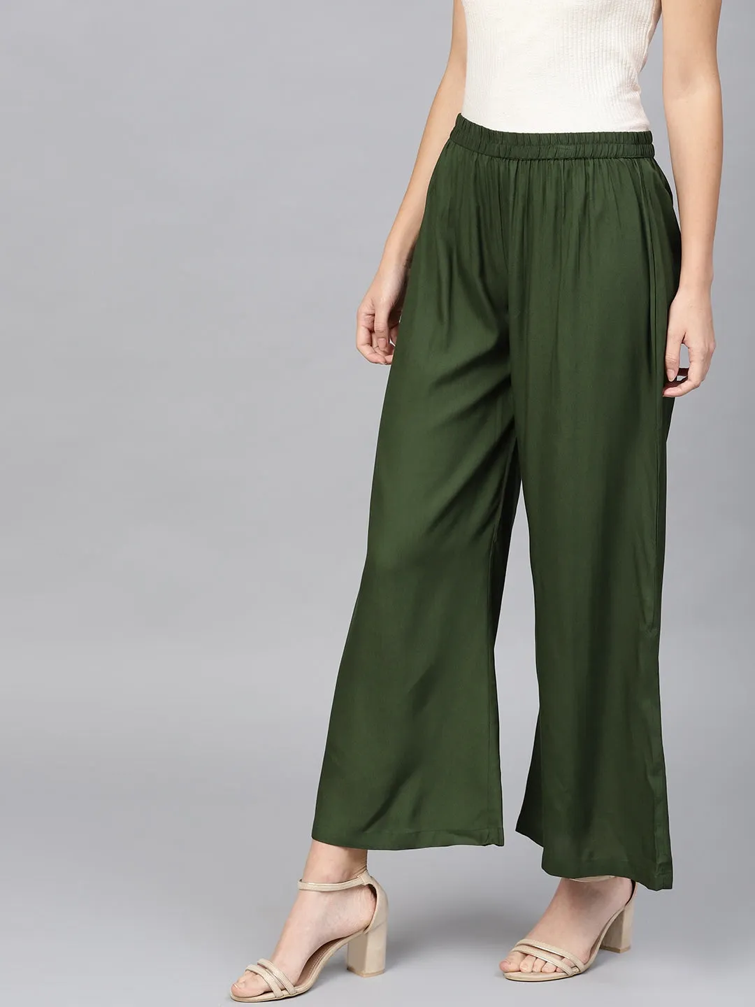 Women Green Solid Palazzos