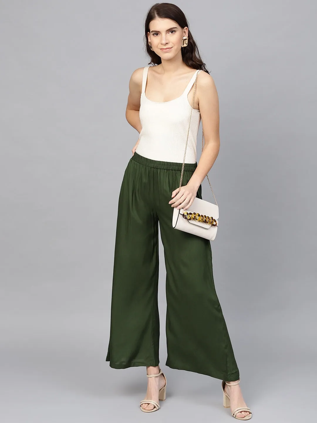 Women Green Solid Palazzos