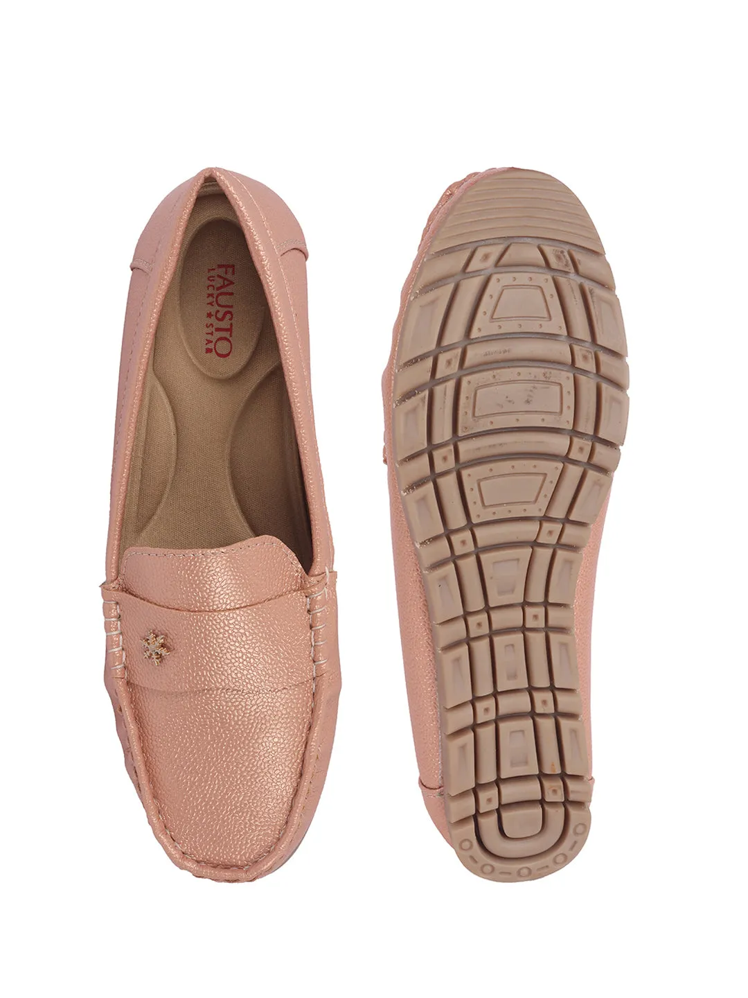 Women Metal Copper Textured Flat Comfortable Lightweight Slip On Loafers|Office Shoe|Slip On Shoe|Anti Skid Rubber Sole