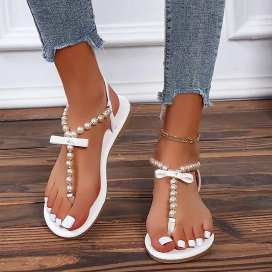 Women rhinestone bowknot clip toe slingback flat sandals