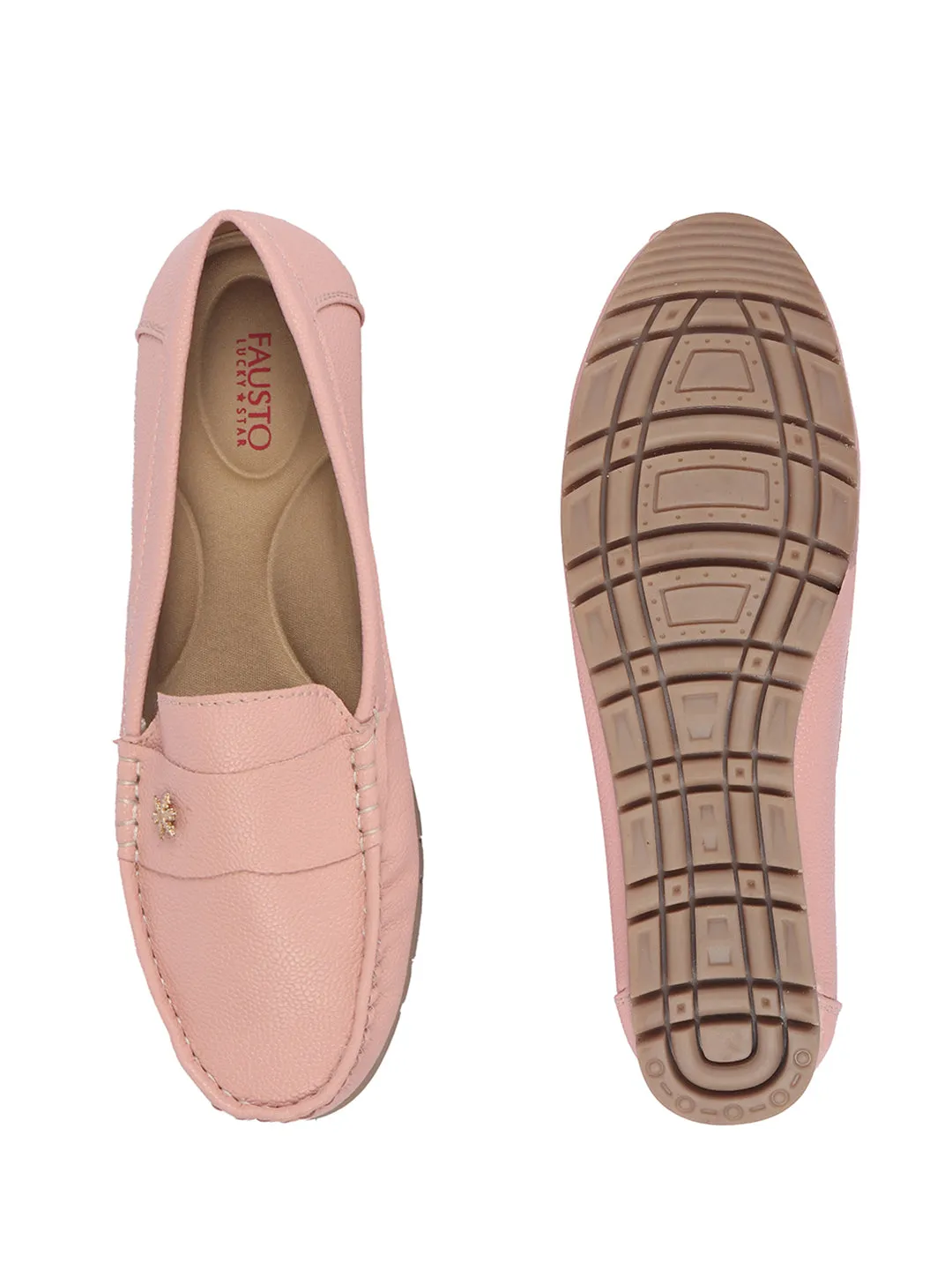 Women Rose Pink Textured Flat Comfortable Lightweight Slip On Loafers|Office Shoe|Slip On Shoe|Anti Skid Rubber Sole