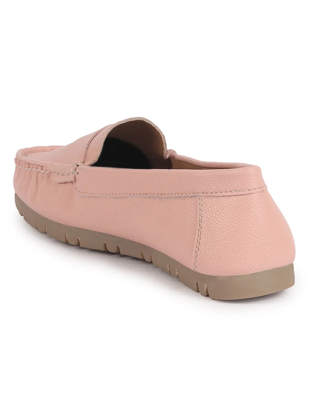 Women Rose Pink Textured Flat Comfortable Lightweight Slip On Loafers|Office Shoe|Slip On Shoe|Anti Skid Rubber Sole