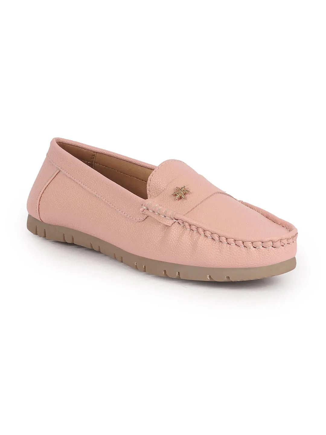 Women Rose Pink Textured Flat Comfortable Lightweight Slip On Loafers|Office Shoe|Slip On Shoe|Anti Skid Rubber Sole