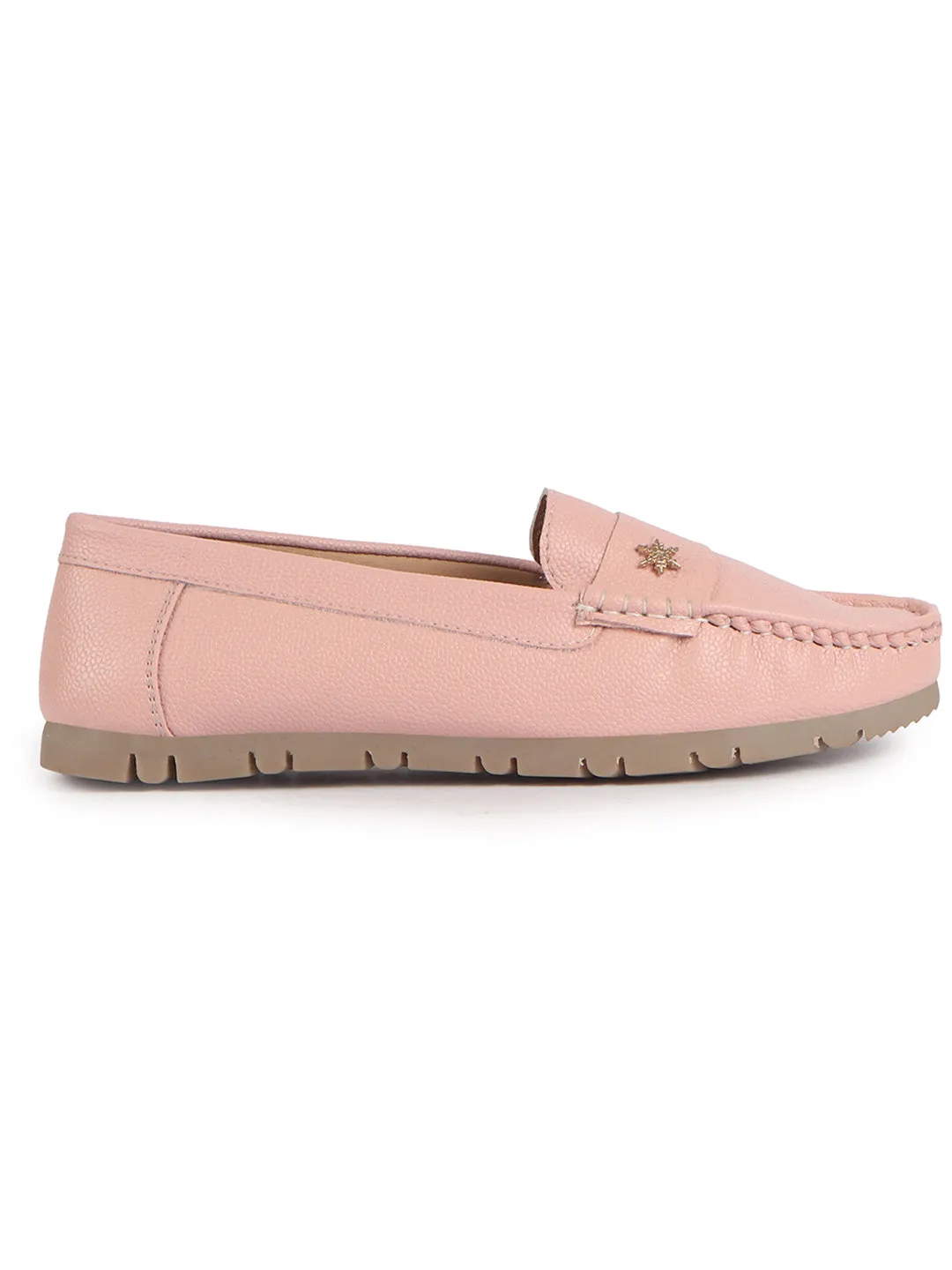 Women Rose Pink Textured Flat Comfortable Lightweight Slip On Loafers|Office Shoe|Slip On Shoe|Anti Skid Rubber Sole