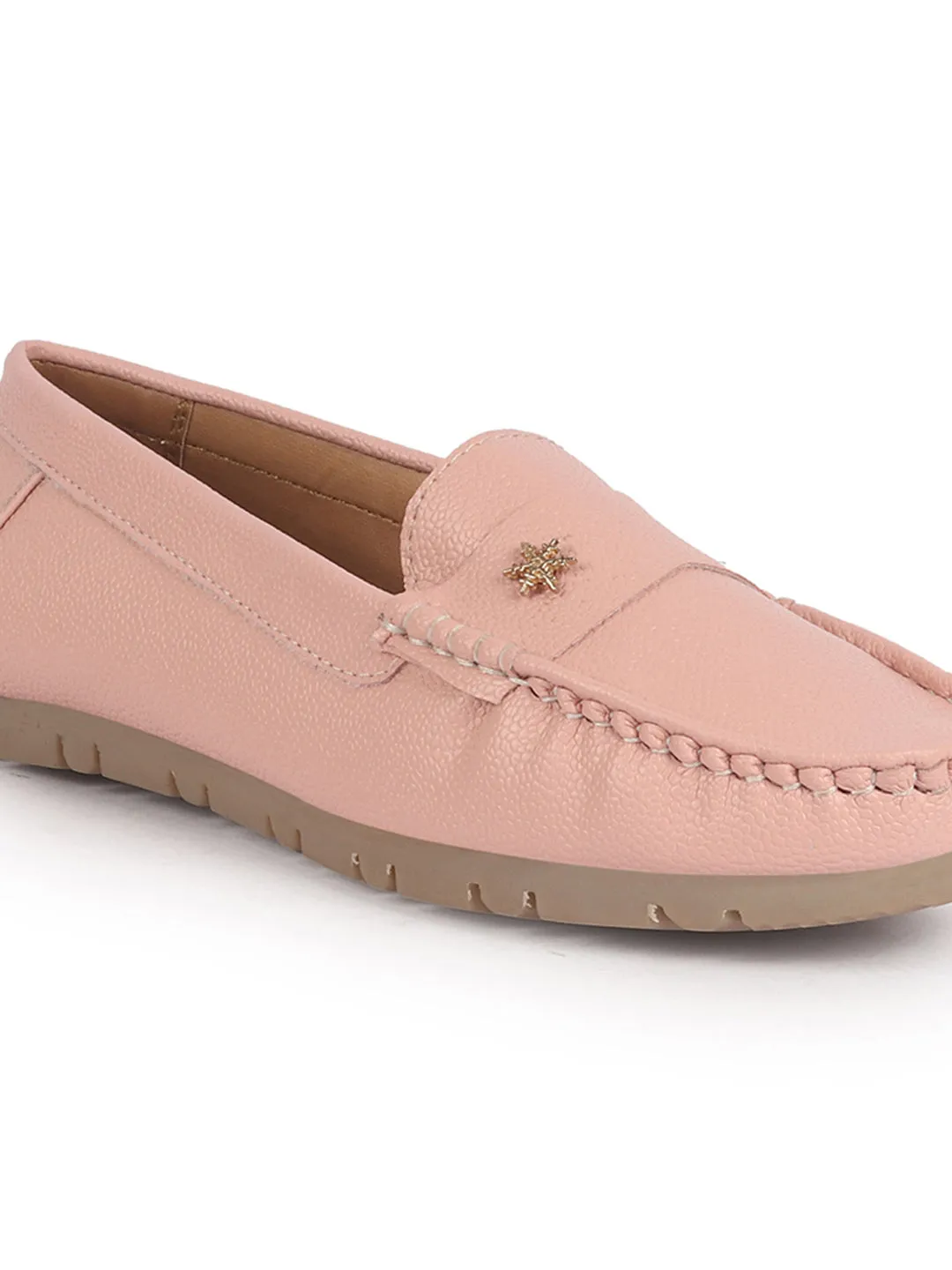Women Rose Pink Textured Flat Comfortable Lightweight Slip On Loafers|Office Shoe|Slip On Shoe|Anti Skid Rubber Sole