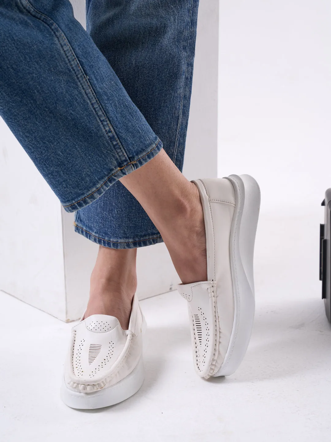 Women Tope Perforation Laser Cut Stitched Casual Slip On Loafer|Work|Outdoor|Slip On Shoes|Office Wear