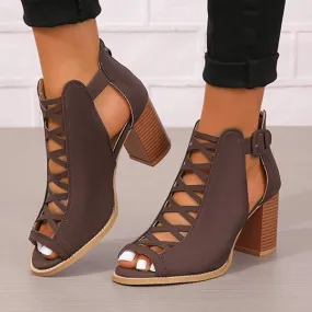 Women's Chunky Heel Buckled High-Heeled Sandals 06453400C