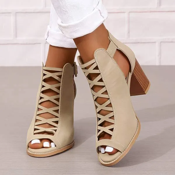 Women's Chunky Heel Buckled High-Heeled Sandals 06453400C
