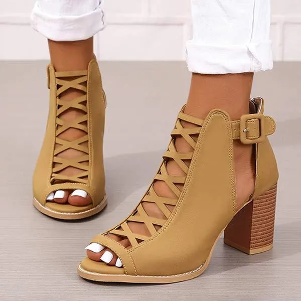 Women's Chunky Heel Buckled High-Heeled Sandals 06453400C