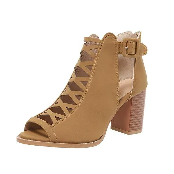 Women's Chunky Heel Buckled High-Heeled Sandals 06453400C