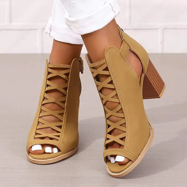 Women's Chunky Heel Buckled High-Heeled Sandals 06453400C