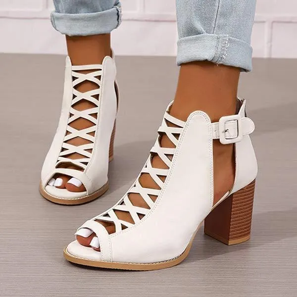 Women's Chunky Heel Buckled High-Heeled Sandals 06453400C
