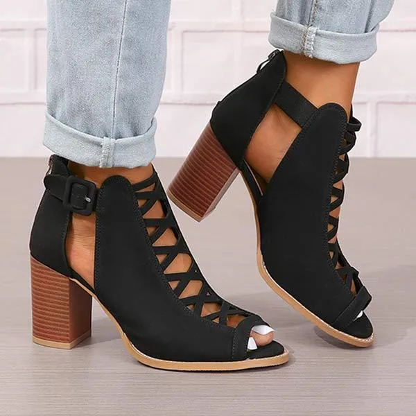 Women's Chunky Heel Buckled High-Heeled Sandals 06453400C