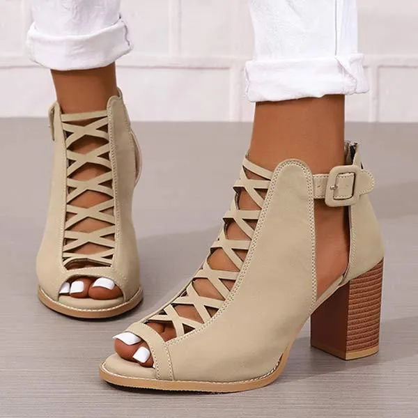 Women's Chunky Heel Buckled High-Heeled Sandals 06453400C