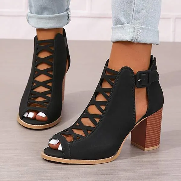 Women's Chunky Heel Buckled High-Heeled Sandals 06453400C