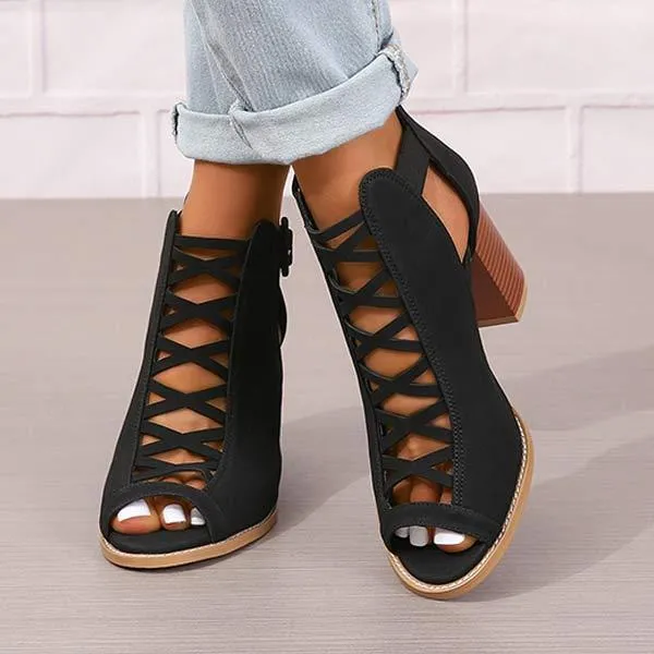 Women's Chunky Heel Buckled High-Heeled Sandals 06453400C