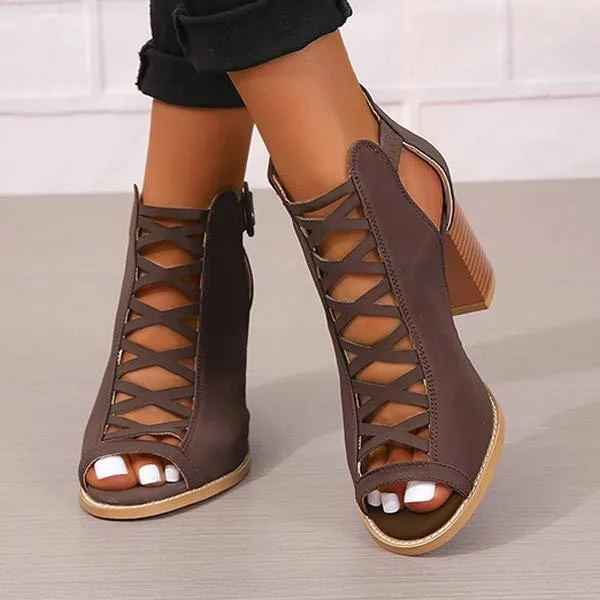 Women's Chunky Heel Buckled High-Heeled Sandals 06453400C