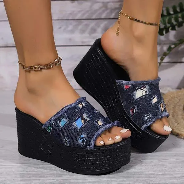 Women's Denim Wedge Sandals 33144722C