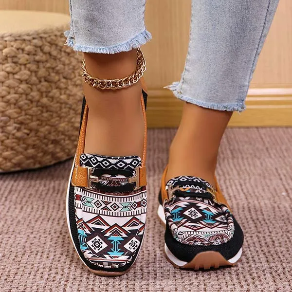 Women's Ethnic Print Slip-On Loafers 07004682C
