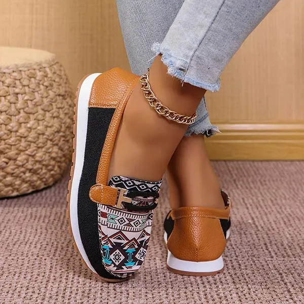 Women's Ethnic Print Slip-On Loafers 07004682C