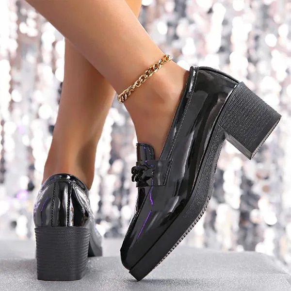 Women's Fashion Chain Slip-On Chunky Heel Loafers 08408581S