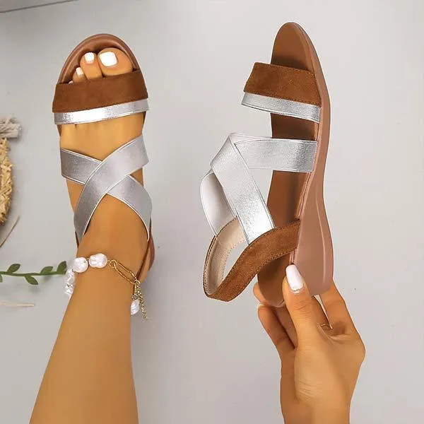 Women's Flat Wedge Cross Strap Sandals 24056989C