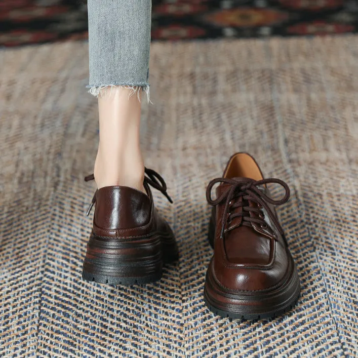 Women's Lace Up Non Slip Chunky Platform Oxford Shoes