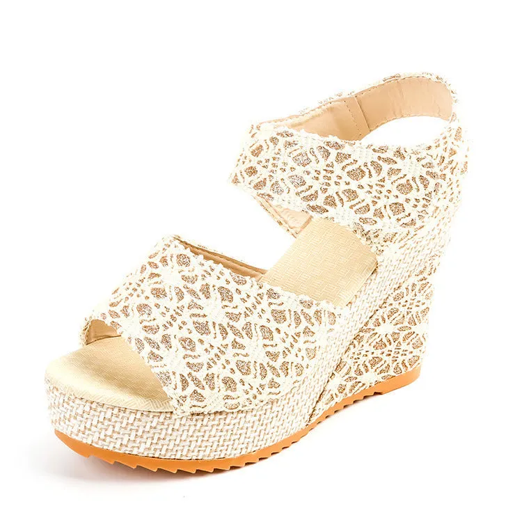 Women's peep toe wedge heel sandals chunky platform wedges