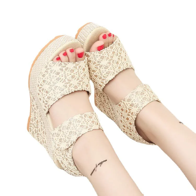 Women's peep toe wedge heel sandals chunky platform wedges