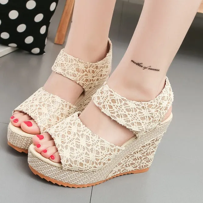 Women's peep toe wedge heel sandals chunky platform wedges