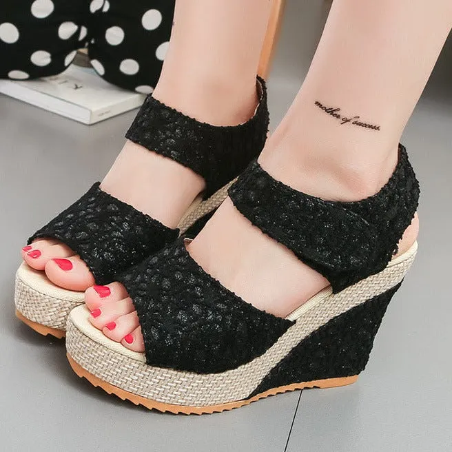 Women's peep toe wedge heel sandals chunky platform wedges