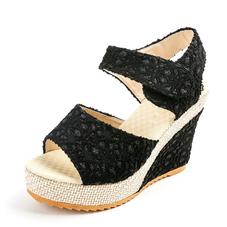 Women's peep toe wedge heel sandals chunky platform wedges