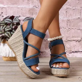 Women's Peep Toe Wedge Sandals with Jute Rope and Roman-Inspired Design 01772054C