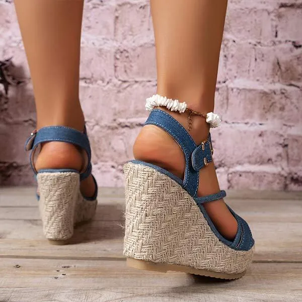 Women's Peep Toe Wedge Sandals with Jute Rope and Roman-Inspired Design 01772054C