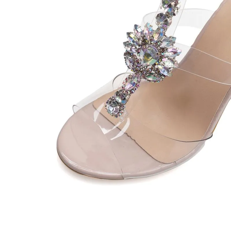 Women's rhinestone clear strappy gladiator sandals boots